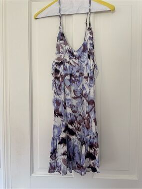Sleeveless V-Neck Blue Multi Print Summer Dress